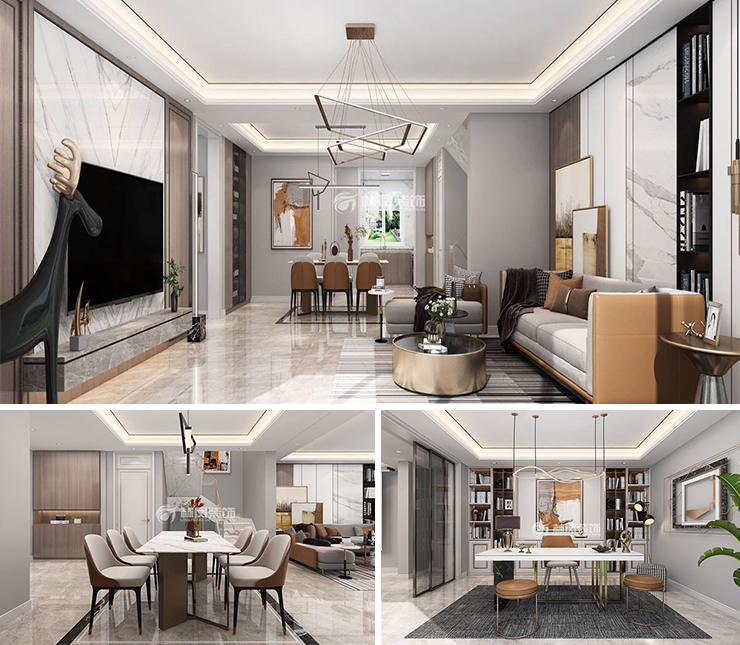 龍湖天宸原著300平輕奢風格裝修效果圖