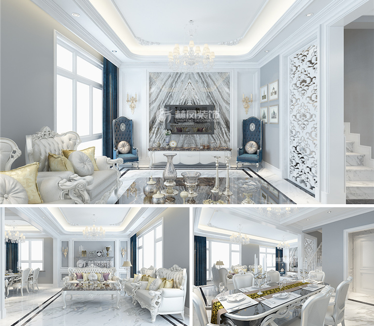 龍湖天宸原著230平新中式風格裝修效果圖